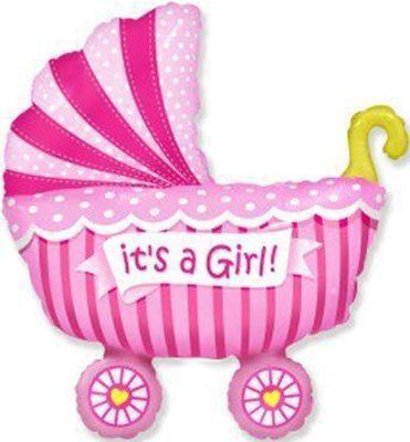 Фольгированный шар коляска детская розовая