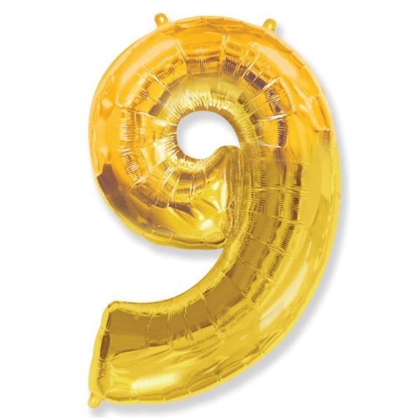 Фольгированная цифра "9" золотая (Flexmetal)